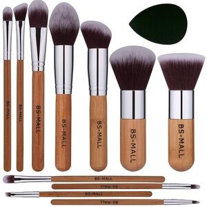 BS-MALL Makeup Brush Set 11Pcs Bamboo Synthetic Kabuki Brush Set